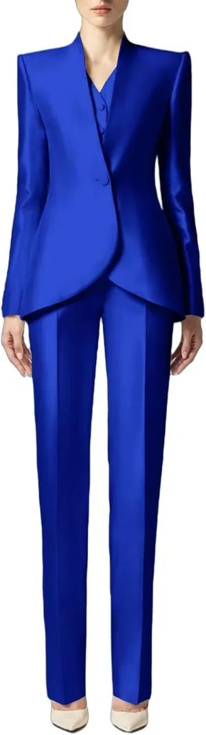 Women's Shiny Satin Suit 3 Piece Slim Fit Set Formal Jacket Pants Vest Sets for Women Suits Dinner