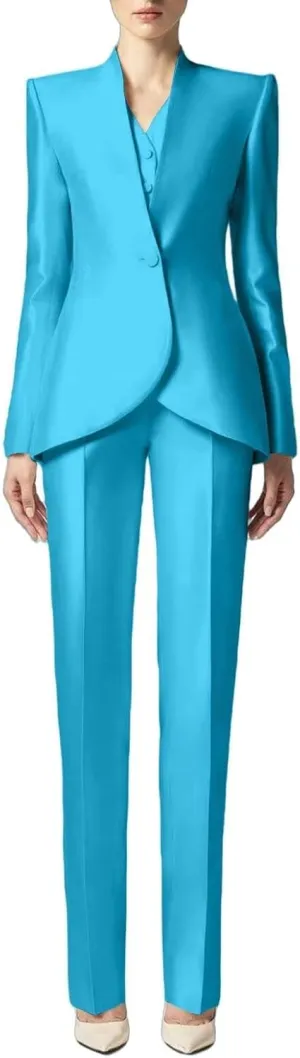 Women's Shiny Satin Suit 3 Piece Slim Fit Set Formal Jacket Pants Vest Sets for Women Suits Dinner