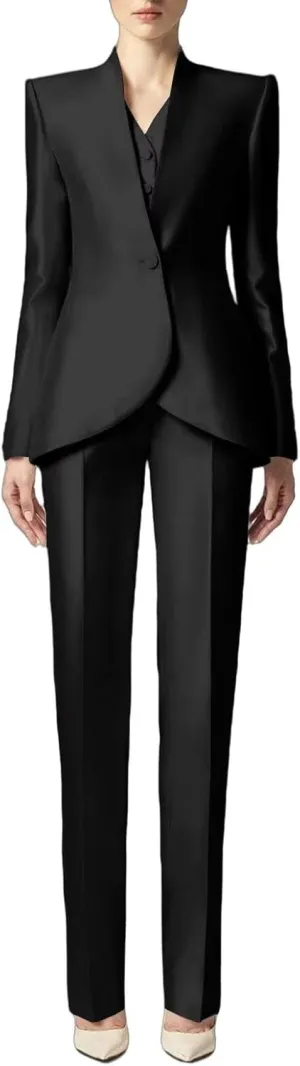 Women's Shiny Satin Suit 3 Piece Slim Fit Set Formal Jacket Pants Vest Sets for Women Suits Dinner