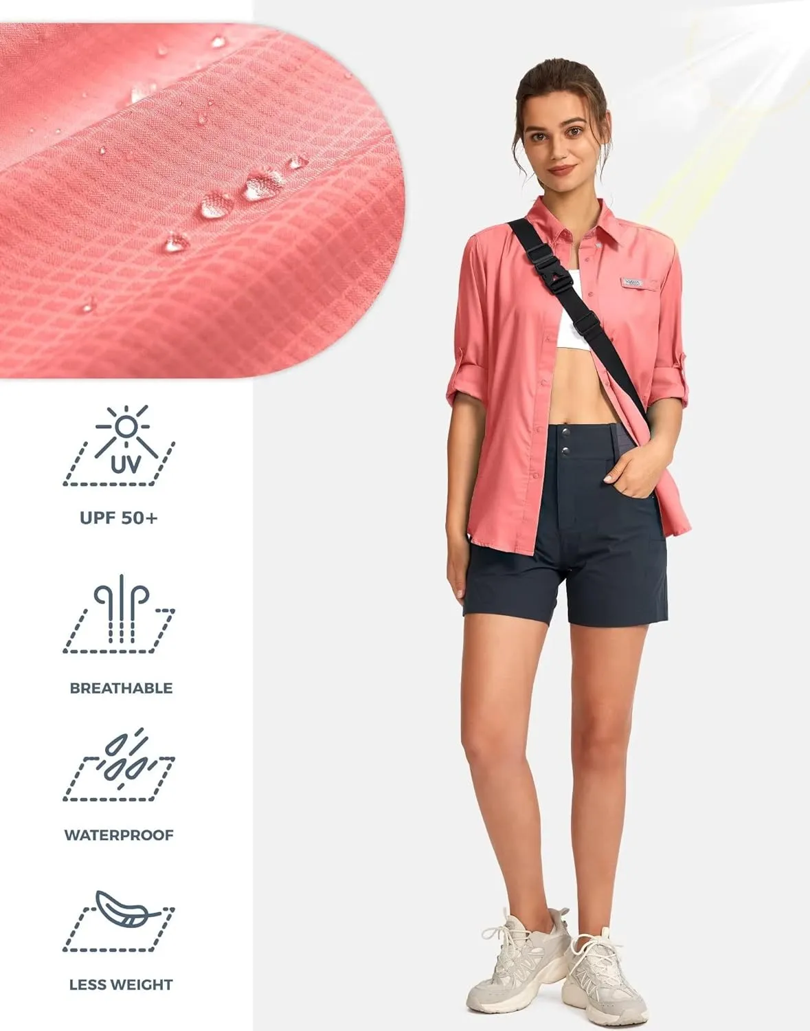 Womens Sun Protection Fishing Shirt with Zipper Pockets Lightweight SPF Long Sleeve Shirts for Hiking Safari