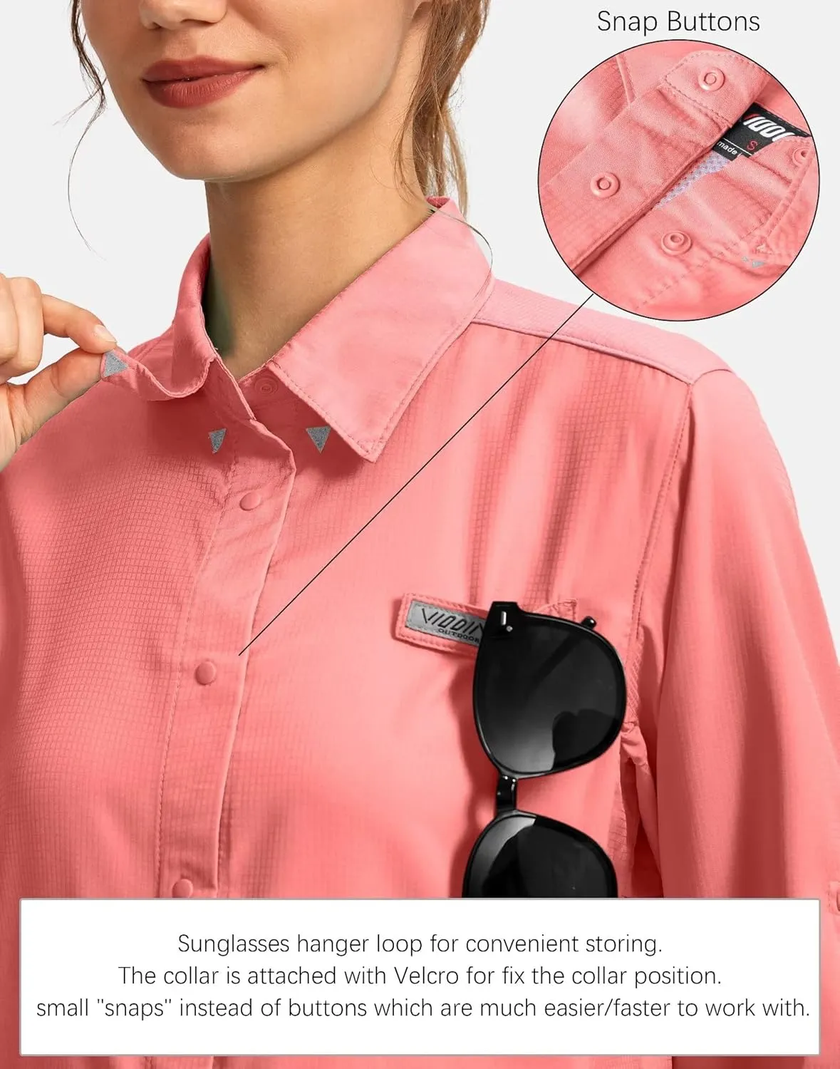 Womens Sun Protection Fishing Shirt with Zipper Pockets Lightweight SPF Long Sleeve Shirts for Hiking Safari