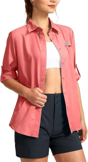 Womens Sun Protection Fishing Shirt with Zipper Pockets Lightweight SPF Long Sleeve Shirts for Hiking Safari