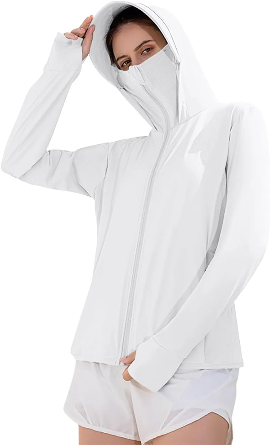 Women's Sun Protection Jacket Lightweight Cooling Long Sleeve Sun Shirt with Hoodie Brim Outdoor Hiking UV Shirts