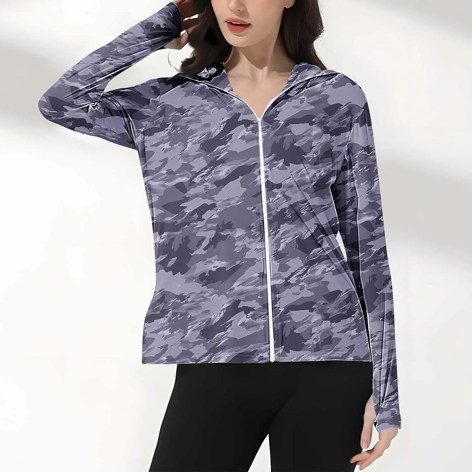 Women's UPF 50  Sun Protection Jacket Lightweight Long Sleeve Sun Shirt Hiking Outdoor UV Hoodie with Face Mask