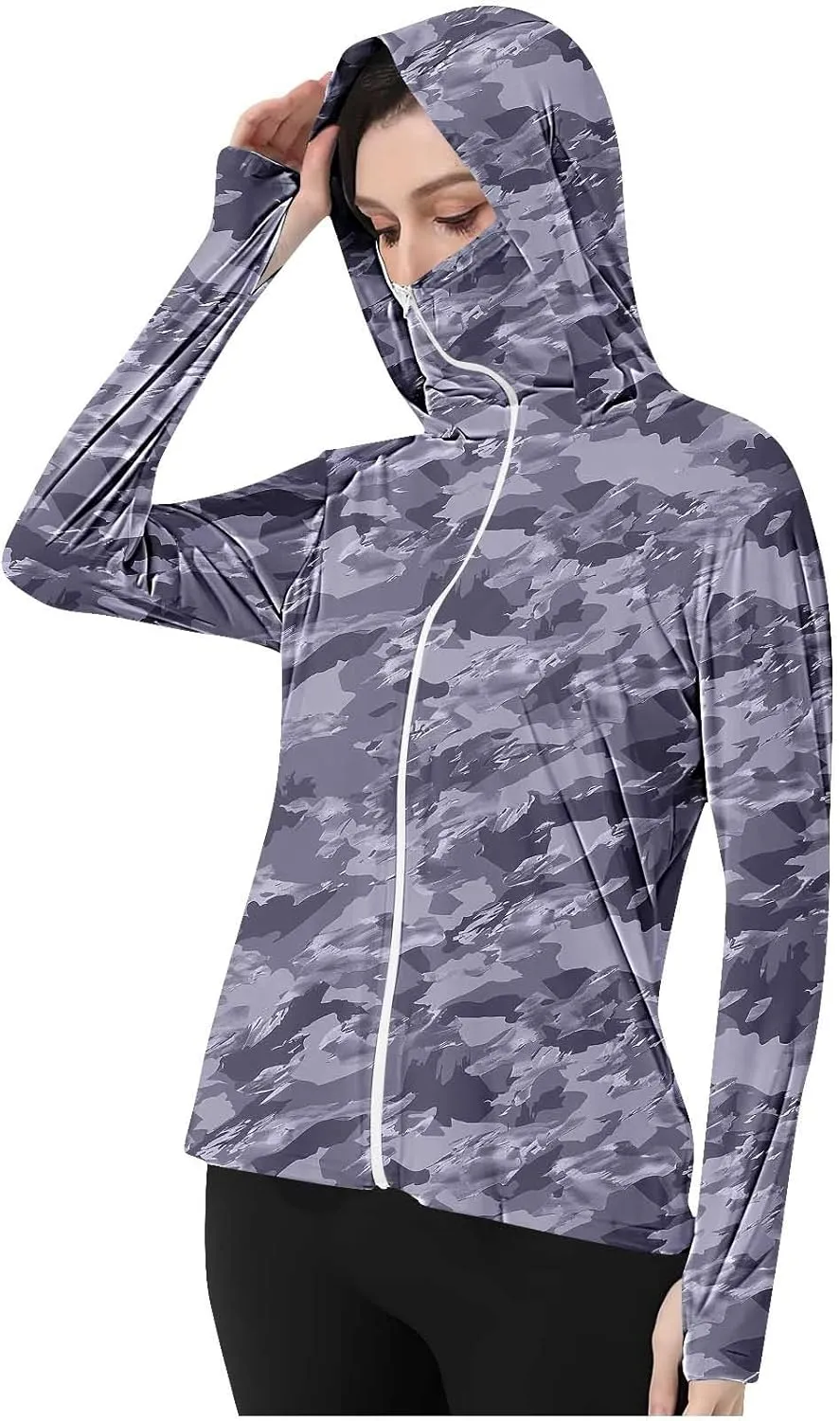 Women's UPF 50  Sun Protection Jacket Lightweight Long Sleeve Sun Shirt Hiking Outdoor UV Hoodie with Face Mask