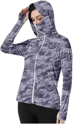 Women's UPF 50  Sun Protection Jacket Lightweight Long Sleeve Sun Shirt Hiking Outdoor UV Hoodie with Face Mask