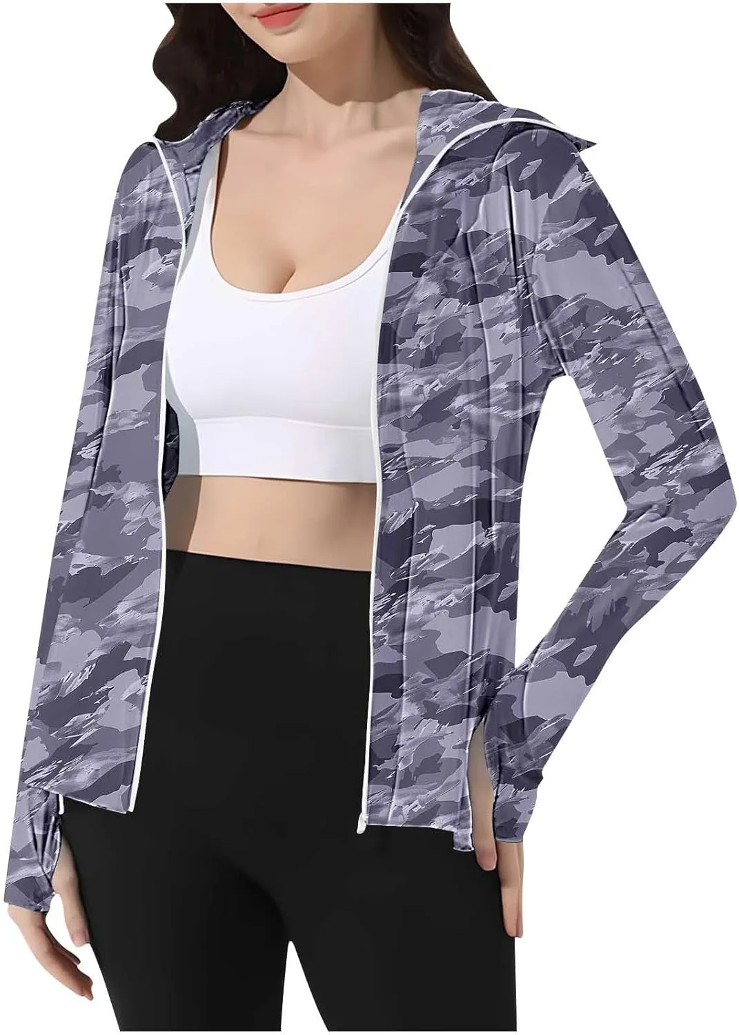 Women's UPF 50  Sun Protection Jacket Lightweight Long Sleeve Sun Shirt Hiking Outdoor UV Hoodie with Face Mask