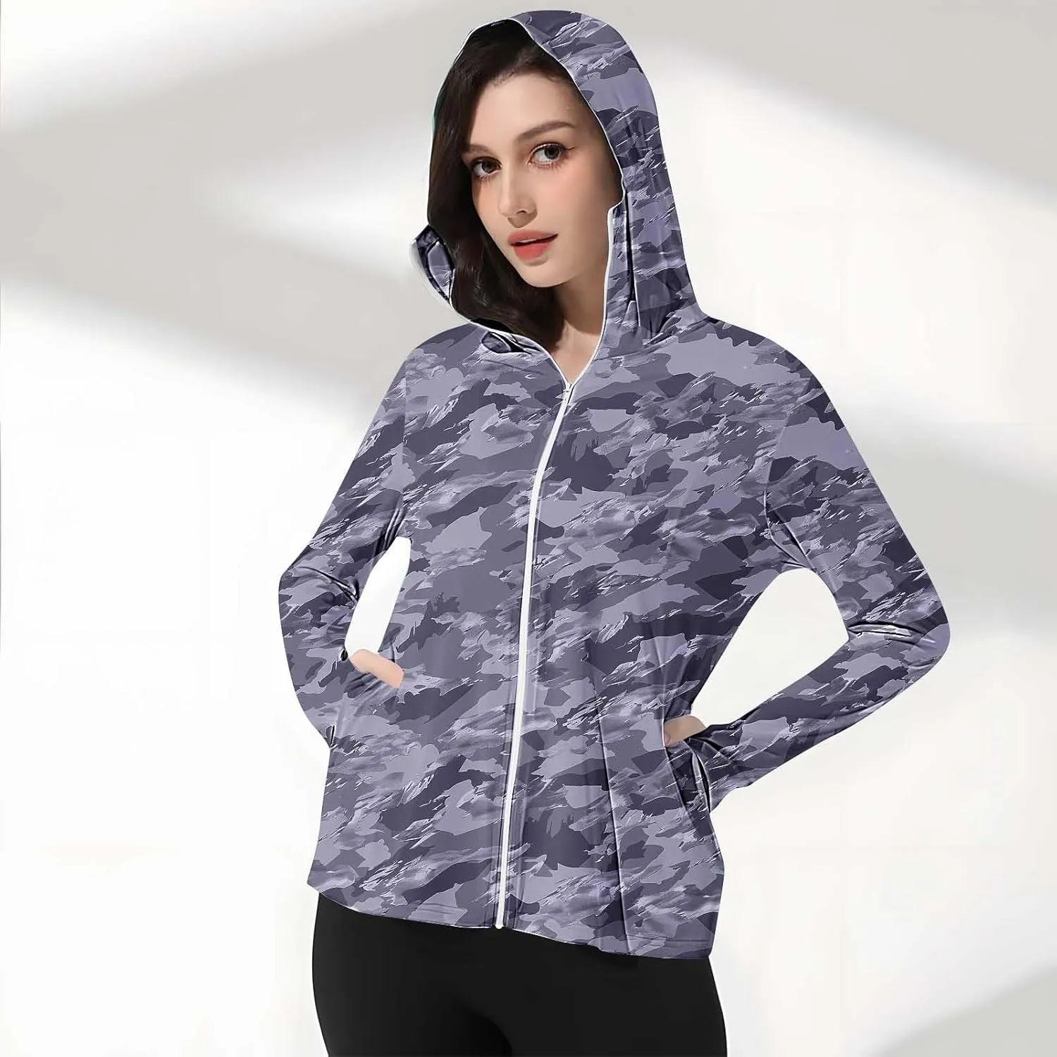 Women's UPF 50  Sun Protection Jacket Lightweight Long Sleeve Sun Shirt Hiking Outdoor UV Hoodie with Face Mask
