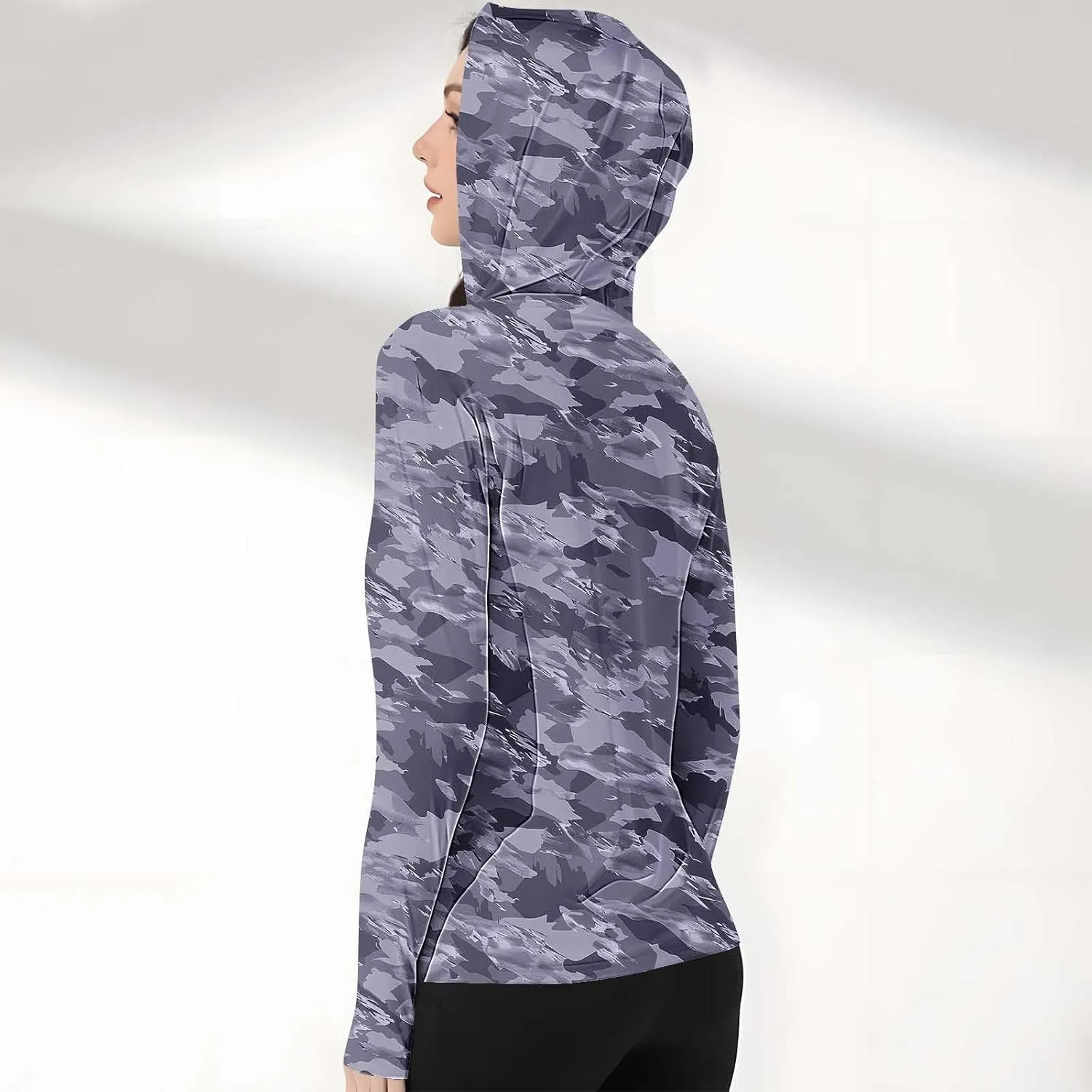 Women's UPF 50  Sun Protection Jacket Lightweight Long Sleeve Sun Shirt Hiking Outdoor UV Hoodie with Face Mask