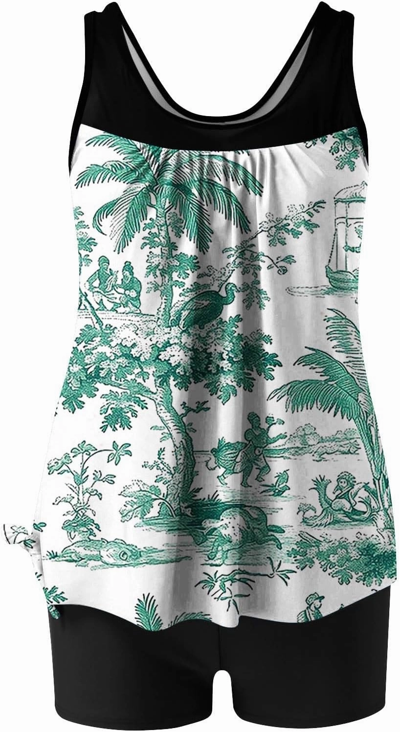 Womens Tankini Swimsuits 2025 Sports Tummy Control Printed Bathing Suits Two Piece Swimwear Tank Top with Shorts 2025