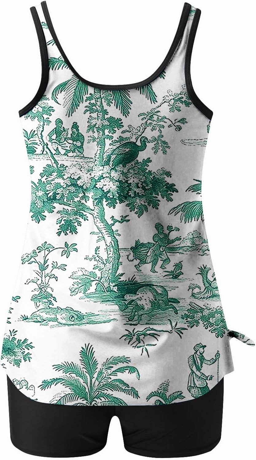 Womens Tankini Swimsuits 2025 Sports Tummy Control Printed Bathing Suits Two Piece Swimwear Tank Top with Shorts 2025