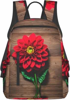 Wooden Board Retro Flower Red Dahlia print Fashion Backpacks Hiking Camping Day bags Men Women Traveling Outdoor backpacks