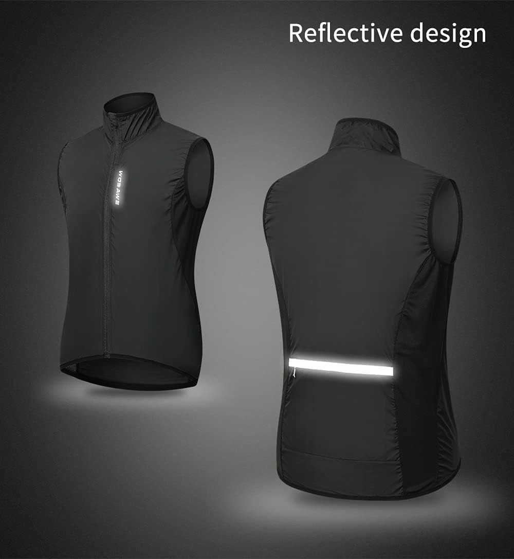 WOSAWE Cycling Vest Lightweight Windbreaker Reflective Gilet for Hiking Runing Fishing Commuting