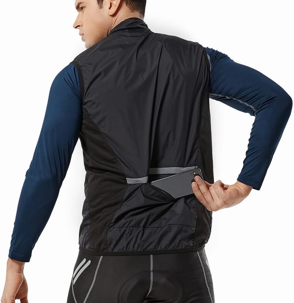 WOSAWE Cycling Vest Lightweight Windbreaker Reflective Gilet for Hiking Runing Fishing Commuting