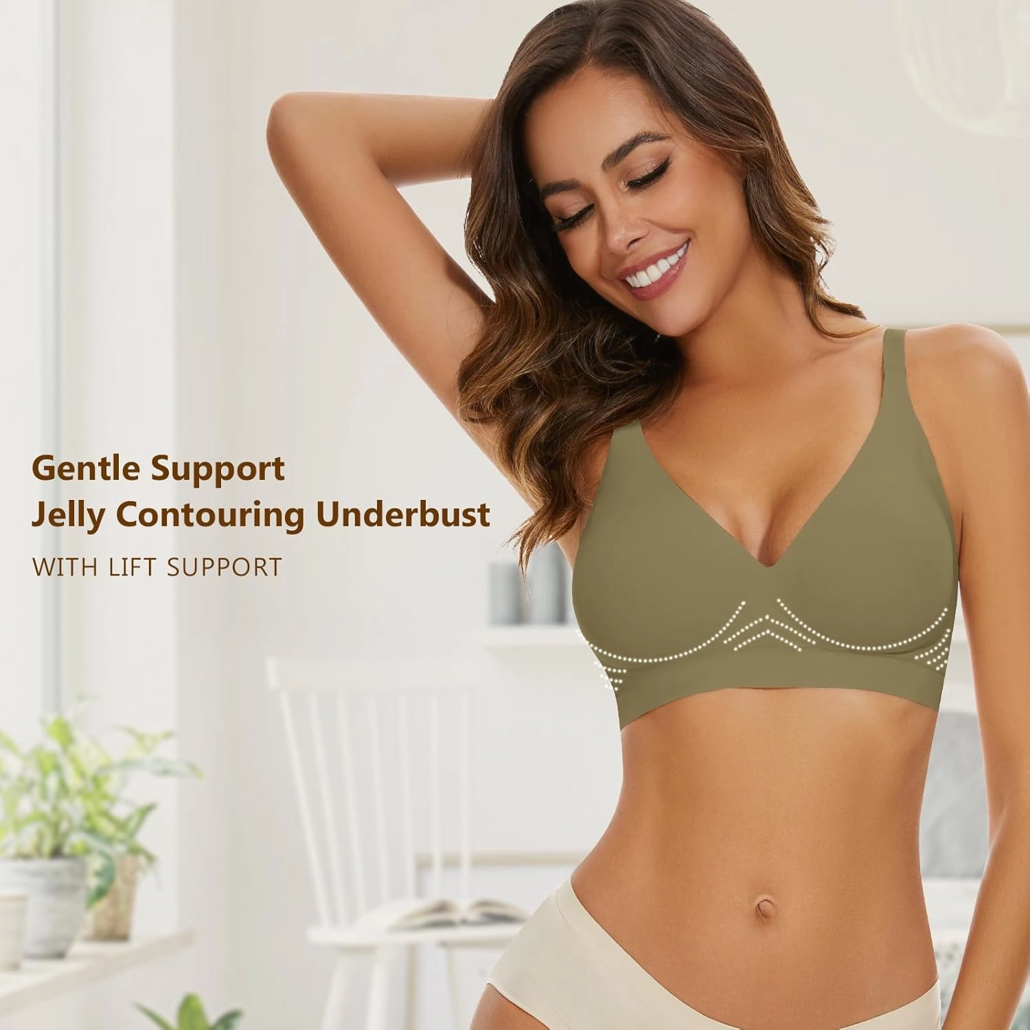 WOWENY Deep V Bras for Women No Underwire Smooth Wireless Bralettes Comfort Seamless Plunge Bra with Support