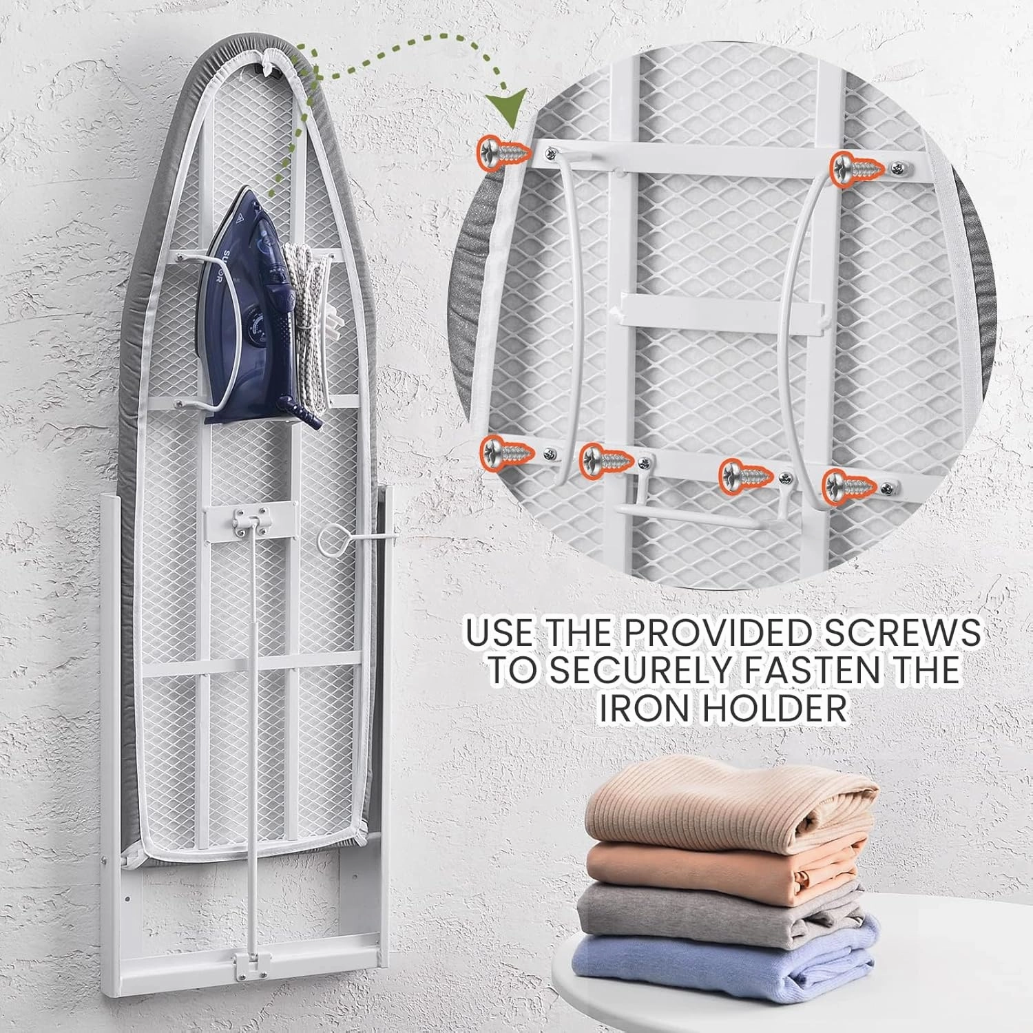 Xabitat Wall Mounted Ironing Board with Iron Holder, 36.2" X 12.2" Compact Mount Fold Down Ironing Board for Small Spaces, Space Saving with Cotton Fabric Cover, Black and Grey