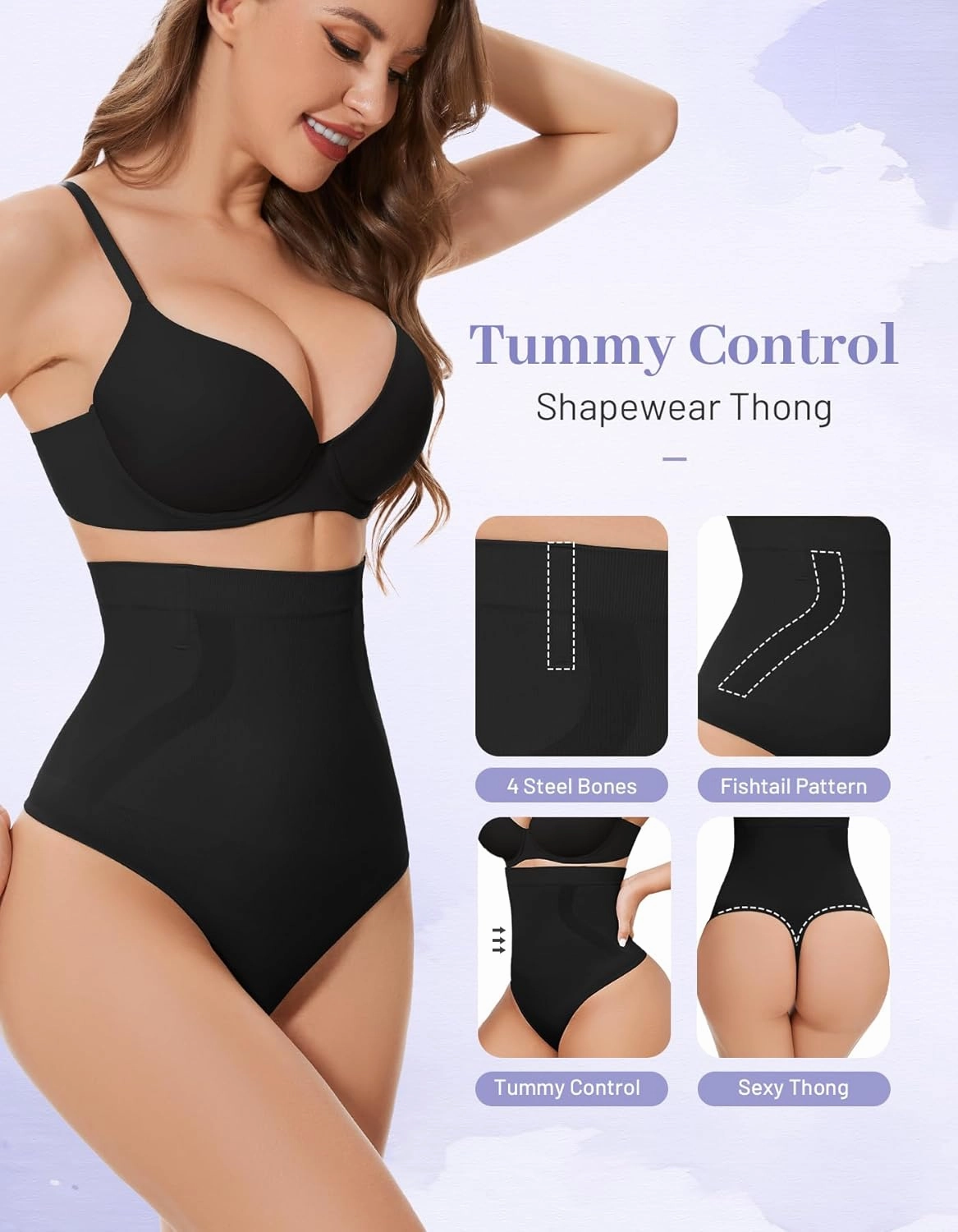 YADIFEN Tummy Control Thong Shapewear for Women High Waist Body Shaper Briefs Seamless Thong Shapewear for Women