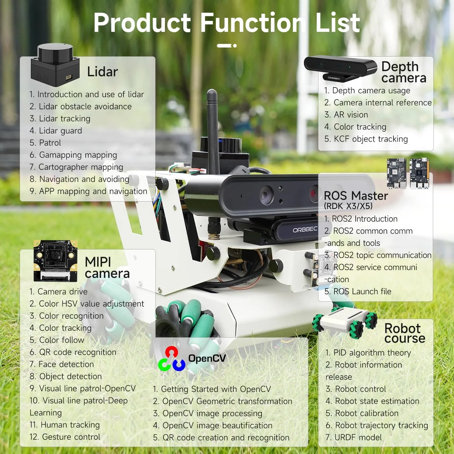 Yahboom ROS Robot Kit Sunburst RDK Based on RDK X3/X5 Board SLAM Map Navigation Depth Camera Visual Recognition ROS2 Educational Robotic (RDK X5 Standard Edition)