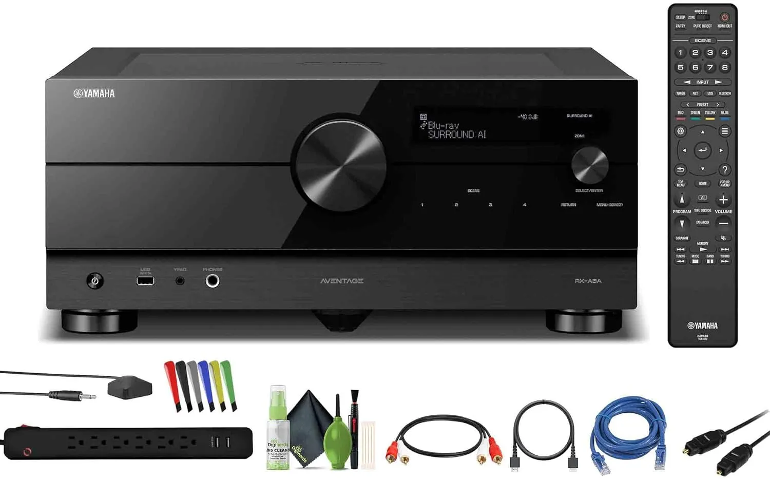 Yamaha AVENTAGE RX-A8A 11.2-Channel Surround Sound Network AV Receiver MusicCast Built-in Wi-Fi and Bluetooth Streaming Home Theater System Bundle with Accessories