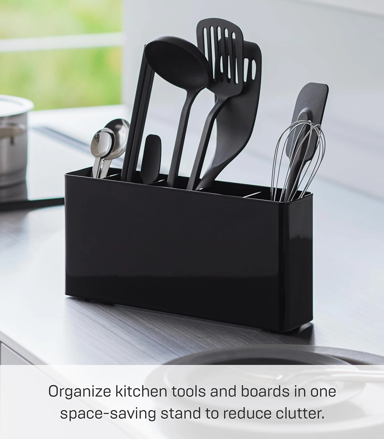 Yamazaki Home Tower Slim Kitchen Stand With Slim Depth - Convenient Storage For Cutting Boards & Utensils - Space-Saving Design, Easy To Clean - Steel