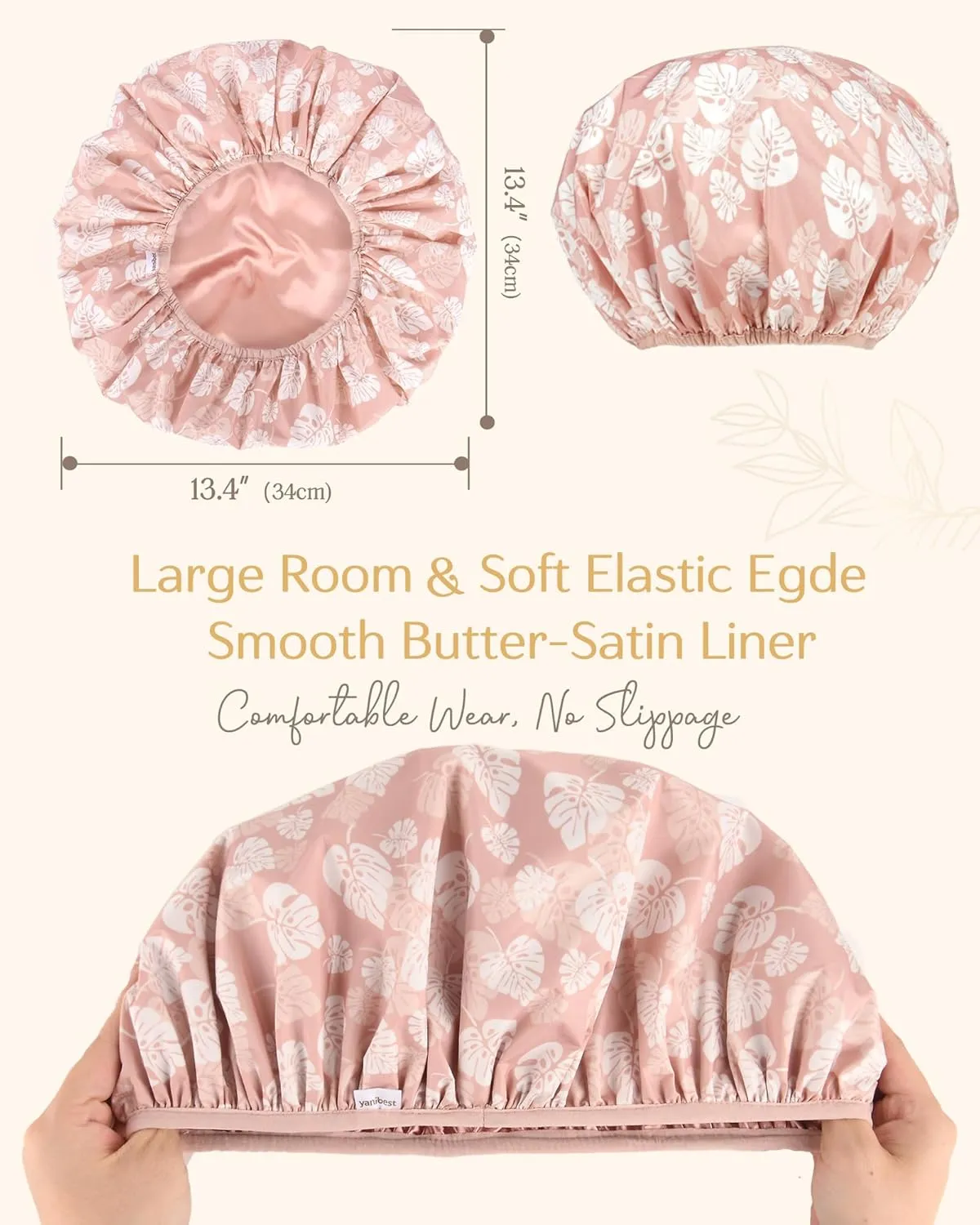 Yanibest Shower Cap for Women - Hair Satin Bonnet Shower Cap for Women Waterproof Extra Large Double Layer Reusable Adjustable for Braids Long Hair