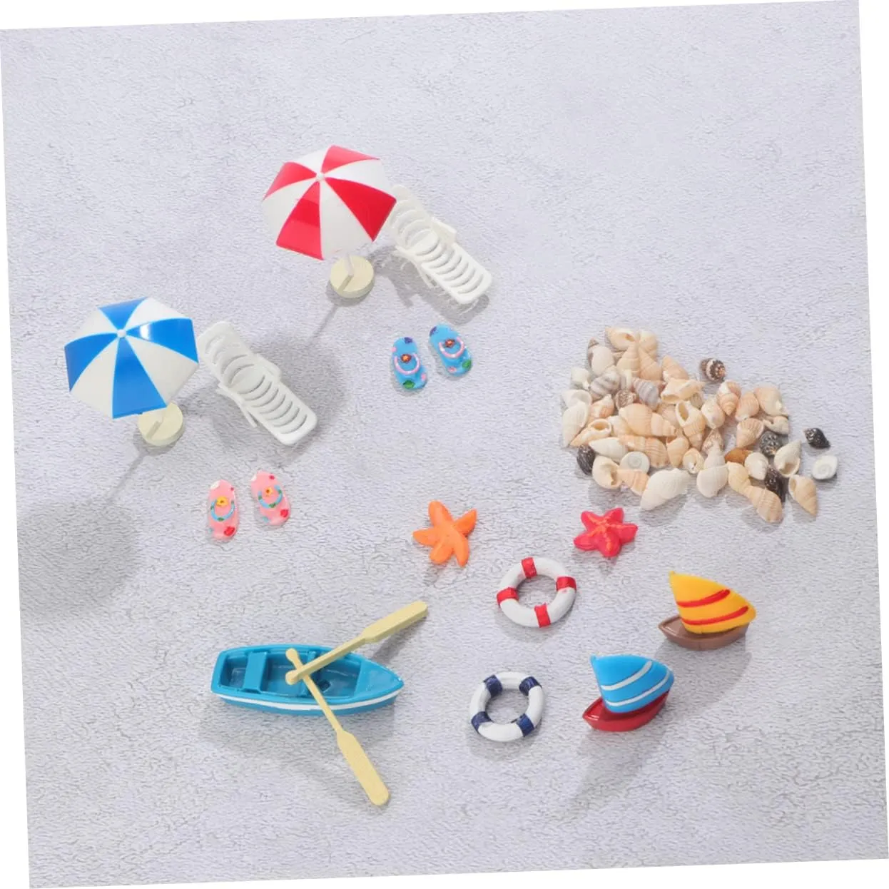 Yardwe 1 Set Mini Beach Ornaments for Resin Boat Umbrella Slippers Mini House Accessories for Sandbox Crafting Fun