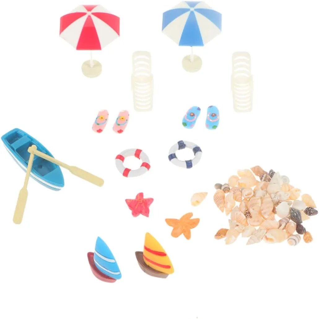 Yardwe 1 Set Mini Beach Ornaments for Resin Boat Umbrella Slippers Mini House Accessories for Sandbox Crafting Fun