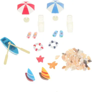 Yardwe 1 Set Mini Beach Ornaments for Resin Boat Umbrella Slippers Mini House Accessories for Sandbox Crafting Fun