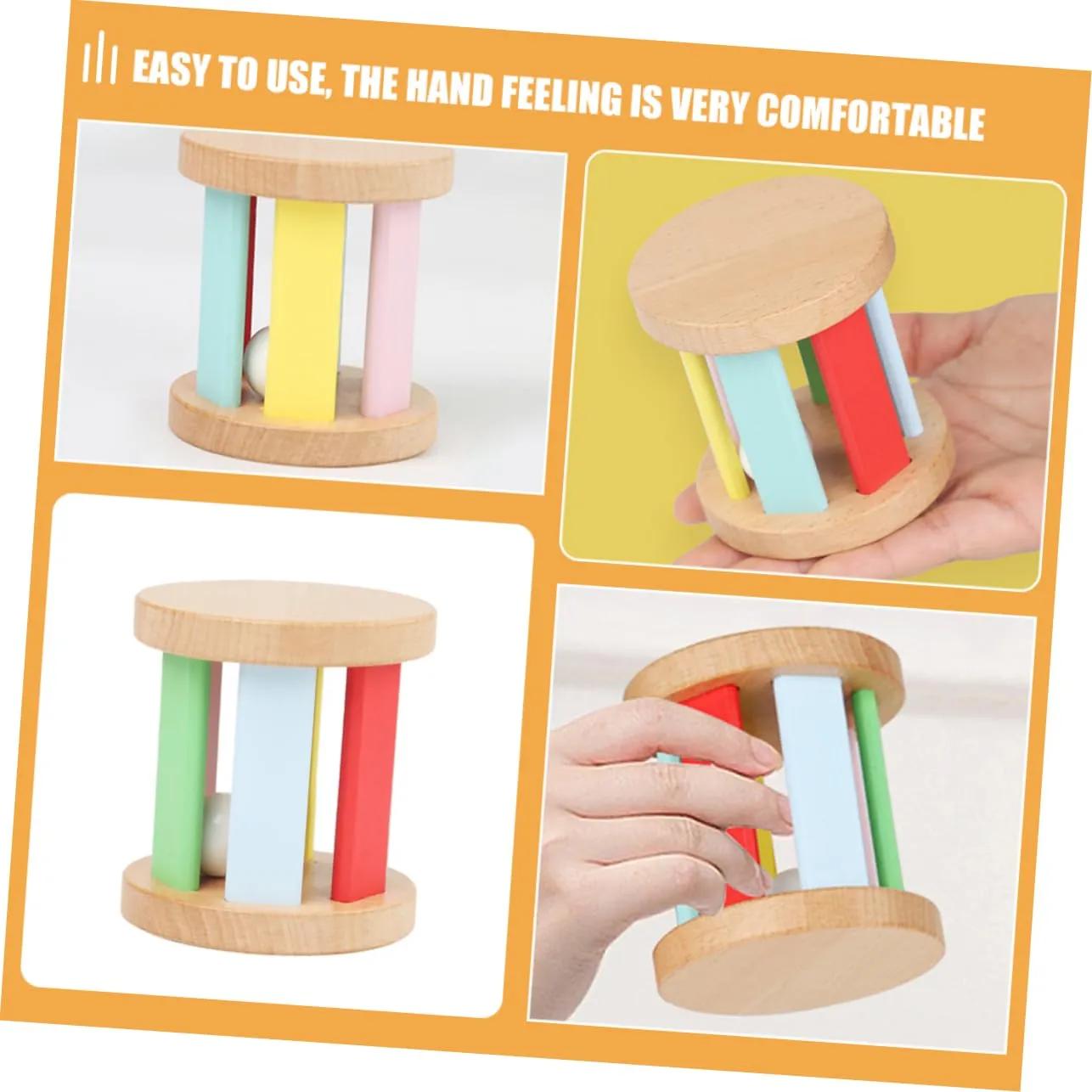 Yardwe Wooden Roller Rattle Musical Instrument for Boy Girl Safe and Sensory Shaker for Newborns Educational Plaything for Showers and Birthdays Compact and Portable