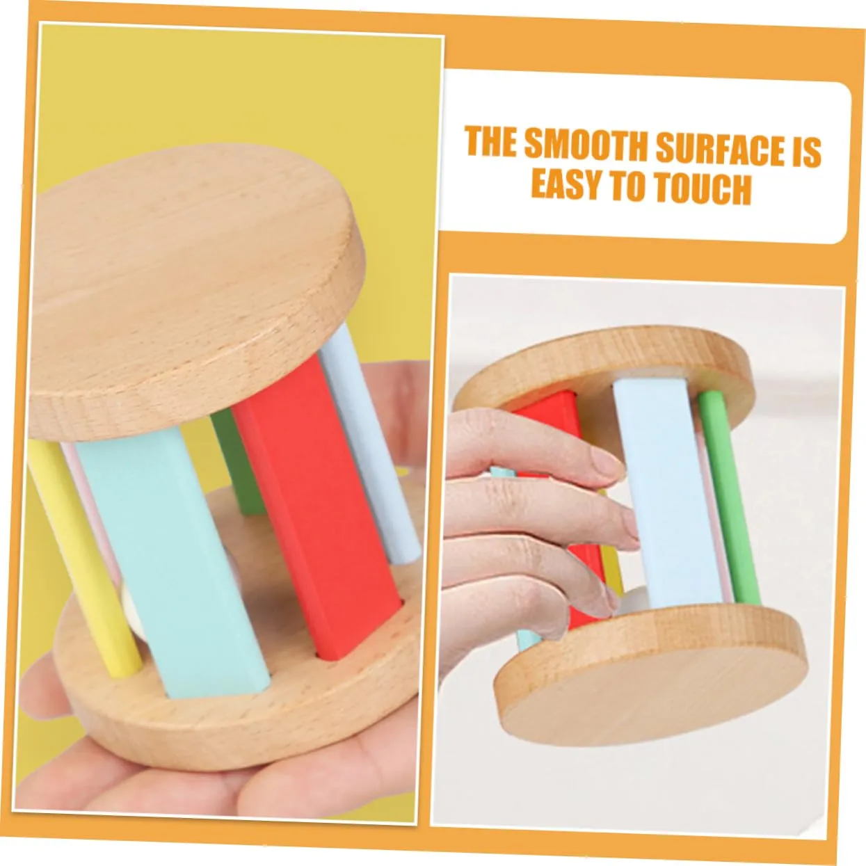 Yardwe Wooden Roller Rattle Musical Instrument for Boy Girl Safe and Sensory Shaker for Newborns Educational Plaything for Showers and Birthdays Compact and Portable