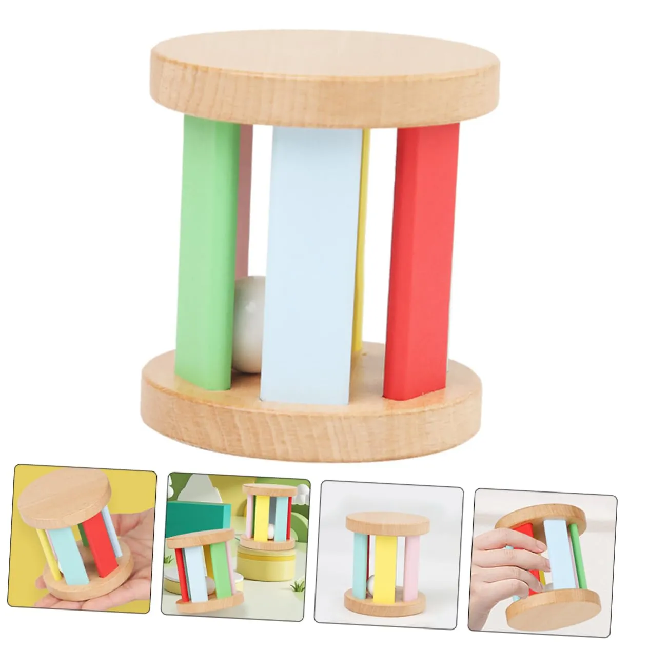 Yardwe Wooden Roller Rattle Musical Instrument for Boy Girl Safe and Sensory Shaker for Newborns Educational Plaything for Showers and Birthdays Compact and Portable