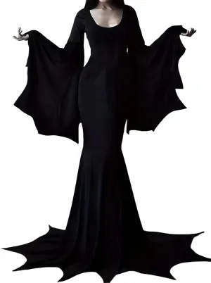 YEAXLUD Vampire Womens Halloween Costumes Long Wide Sleeves Morticia Addams Costume Wrap Gothic Witch Dress Witchy Dress