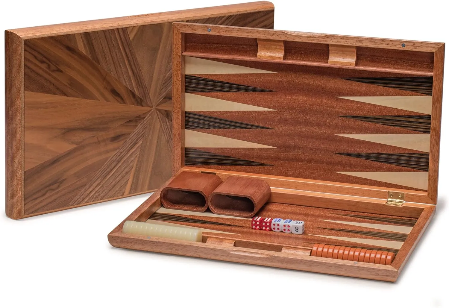 Yellow Mountain Imports Wooden Inlaid Backgammon Set, Cascadia - with Acrylic Playing Pieces & Wooden Dice Cups, 17-inch Board