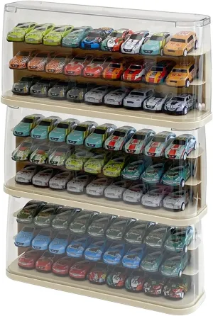 Yesesion Clear Mini Vehicles Organizer Box with 3 Tiers, Plastic Stackable Display Cases for Model Cars, Squishy Toys, Mini Doll, Animal, Bulk Mini Figures Showcase, 3 Pack