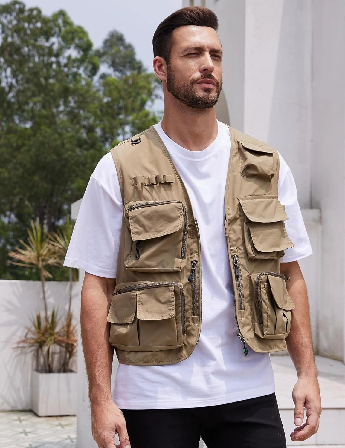 Yimoon Men’s Utility Fishing Vest Summer Lightweight Safari Travel Cargo Vest Outdoor Work Vests Multi Pockets