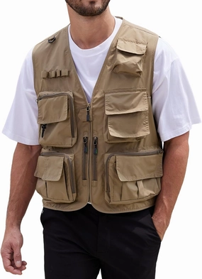 Yimoon Men’s Utility Fishing Vest Summer Lightweight Safari Travel Cargo Vest Outdoor Work Vests Multi Pockets