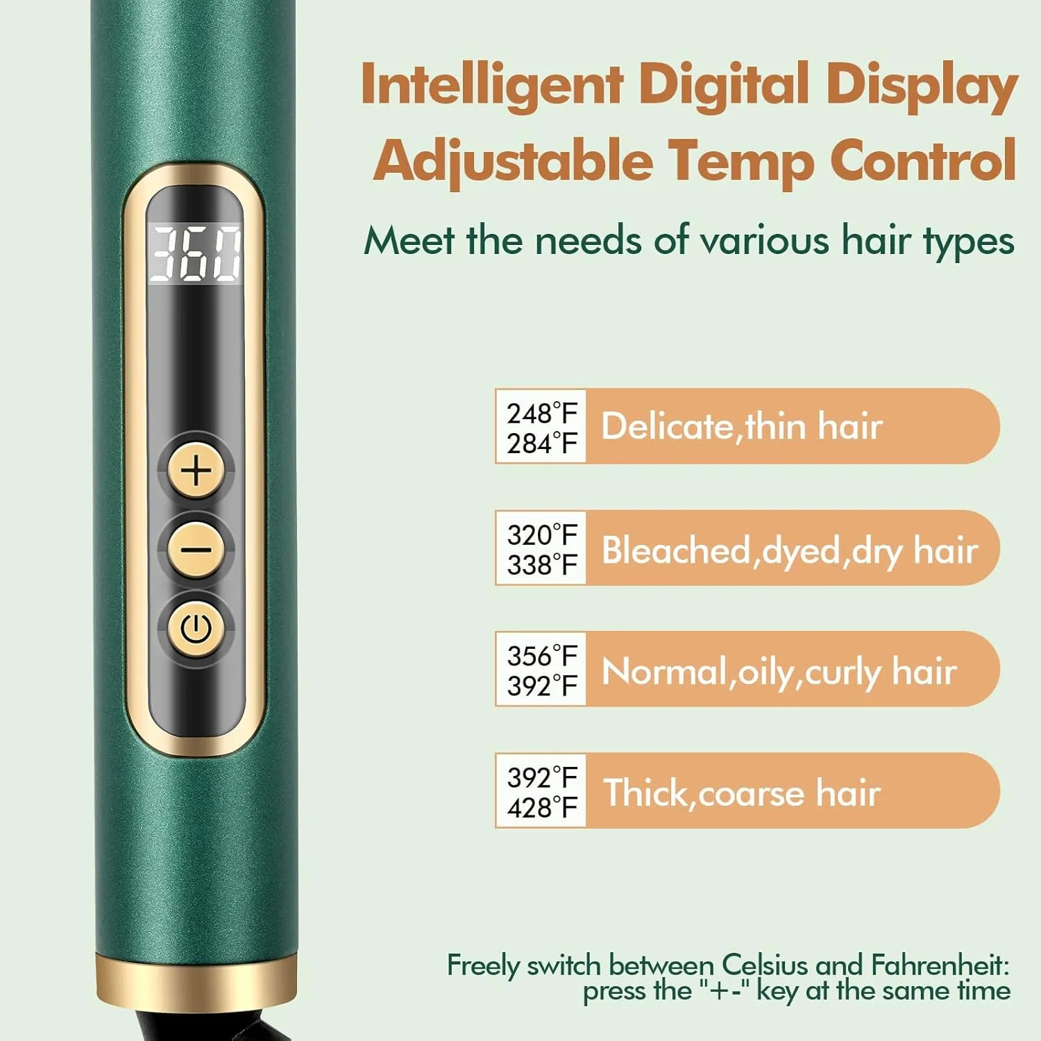 Yinhua Curling Iron Set, 5 in 1 Curling Wand with 4 Interchangeable Ceramic Barrels and 1 Straight Hair Brush, 30S Instant Heat Up, LCD Temp Adjustment, Dual Voltage, Includes Heat Resistant Gloves