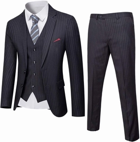 YND Men's Slim Fit 2 Button 3 Piece Suit Set, Solid Blazer Jacket Vest Pants & Tie