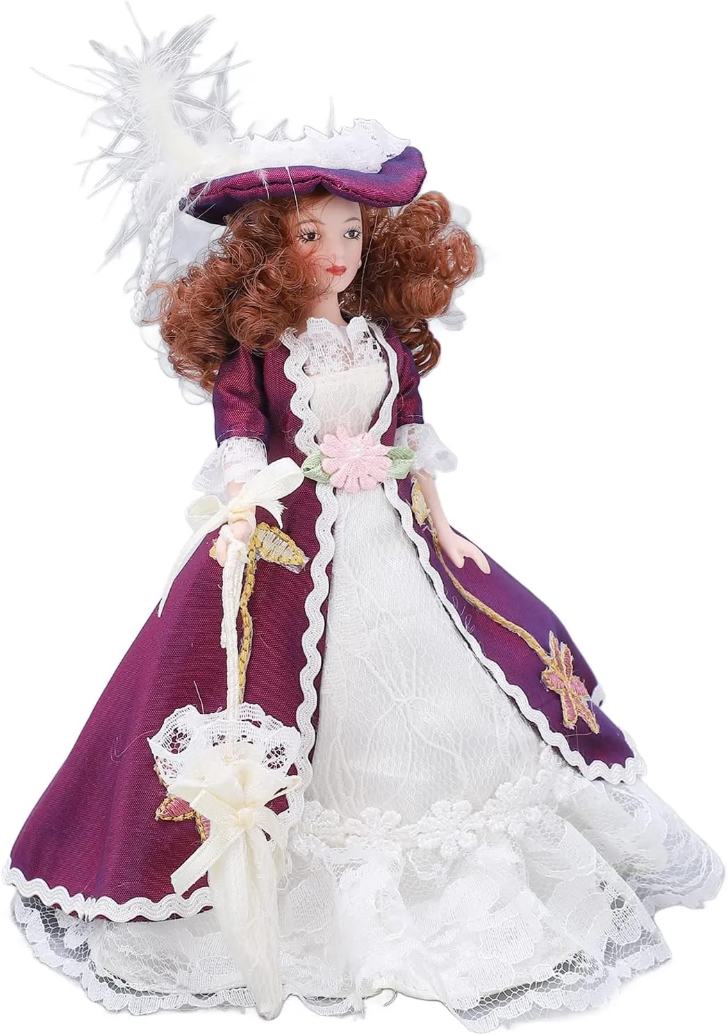 Yosoo Miniature Porcelain People Victorian Style Dark Skirt and Hat Woman Doll for 1/12 Dollhouse Decoration Scene