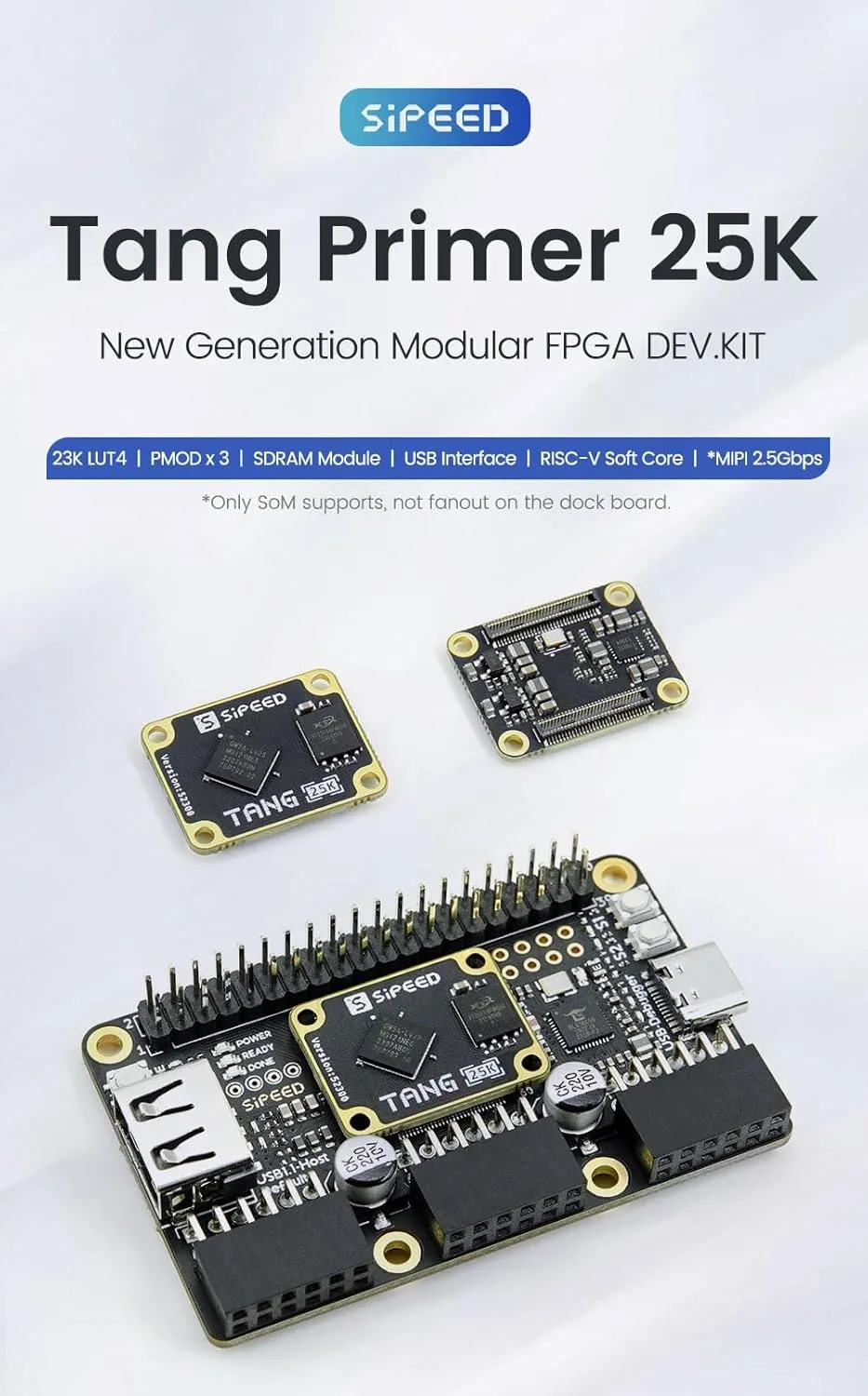 youyeetoo Sipeed Tang Primer 25K Dock FPGA Development Board MCU, RISCV, Modularisation, Gowin GW5A, PMOD SDRAM, 23K LUT4, MIPI 2.5Gbps (25K Basic Package)