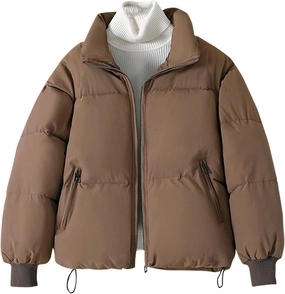 YRAETENM Winter Coats for Women Lightweight Warm Zip up Padded Coats Plus Size Stand Collar down Jackets Outwear with Pockets