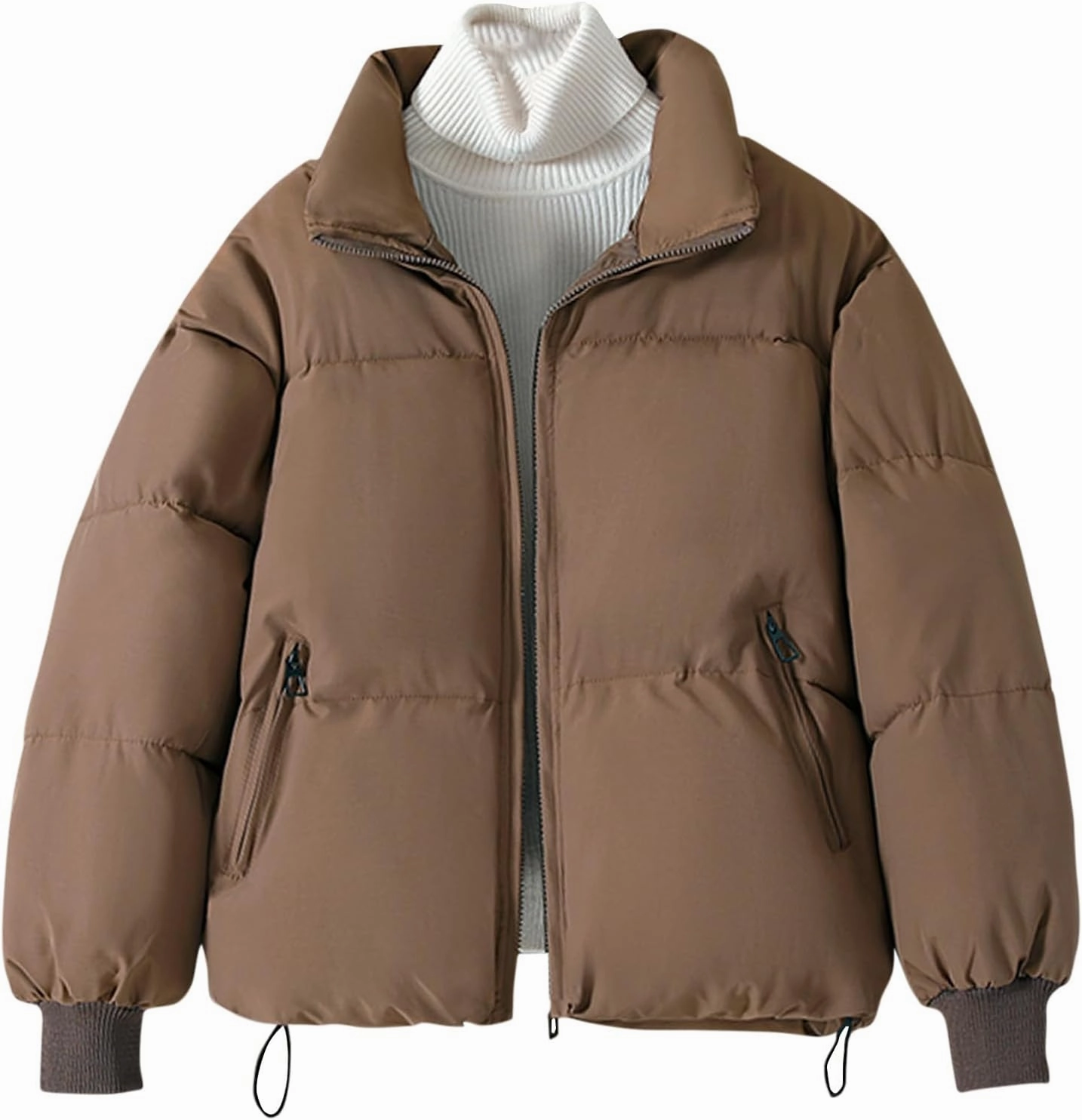 YRAETENM Winter Coats for Women Lightweight Warm Zip up Padded Coats Plus Size Stand Collar down Jackets Outwear with Pockets