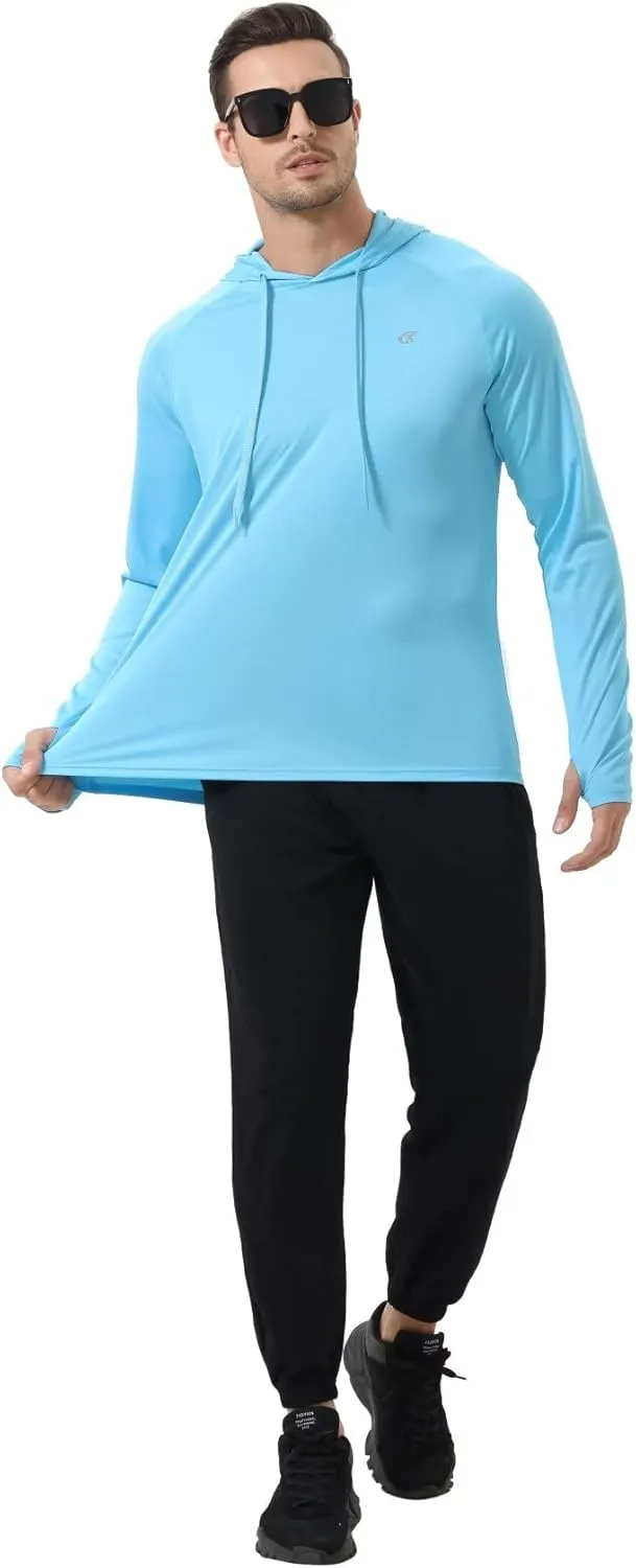 Yundobop Men's UPF 50  Rash Guard Swim Shirt Long Sleeve Athletic Hoodies Lightweight Fishing Running Thumbholes Shirt