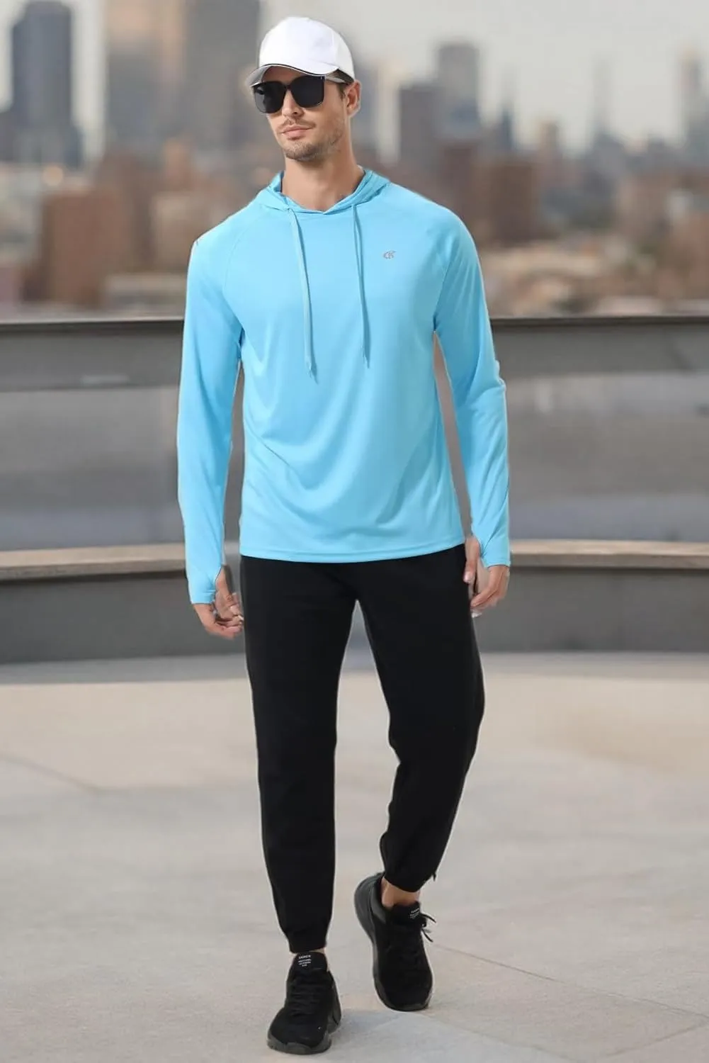 Yundobop Men's UPF 50  Rash Guard Swim Shirt Long Sleeve Athletic Hoodies Lightweight Fishing Running Thumbholes Shirt