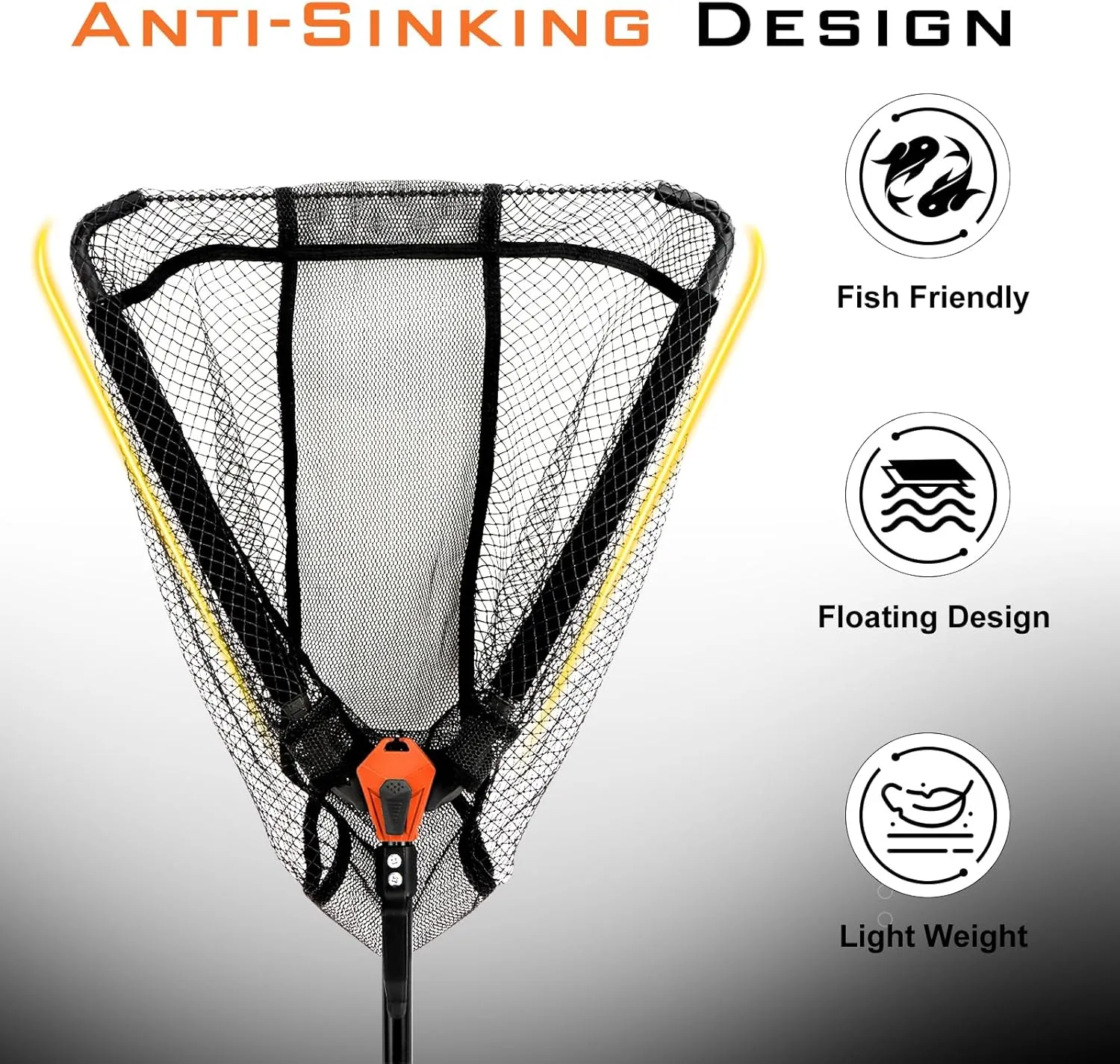YVLEEN Floating Fishing Net Fish Landing Net - Upgraded Design Foldable & Lightweight Freshwater Fishing Landing Net, Ultra-Thin Rubber Fish Net Easy Catch and Release, Fishing Gifts for Men