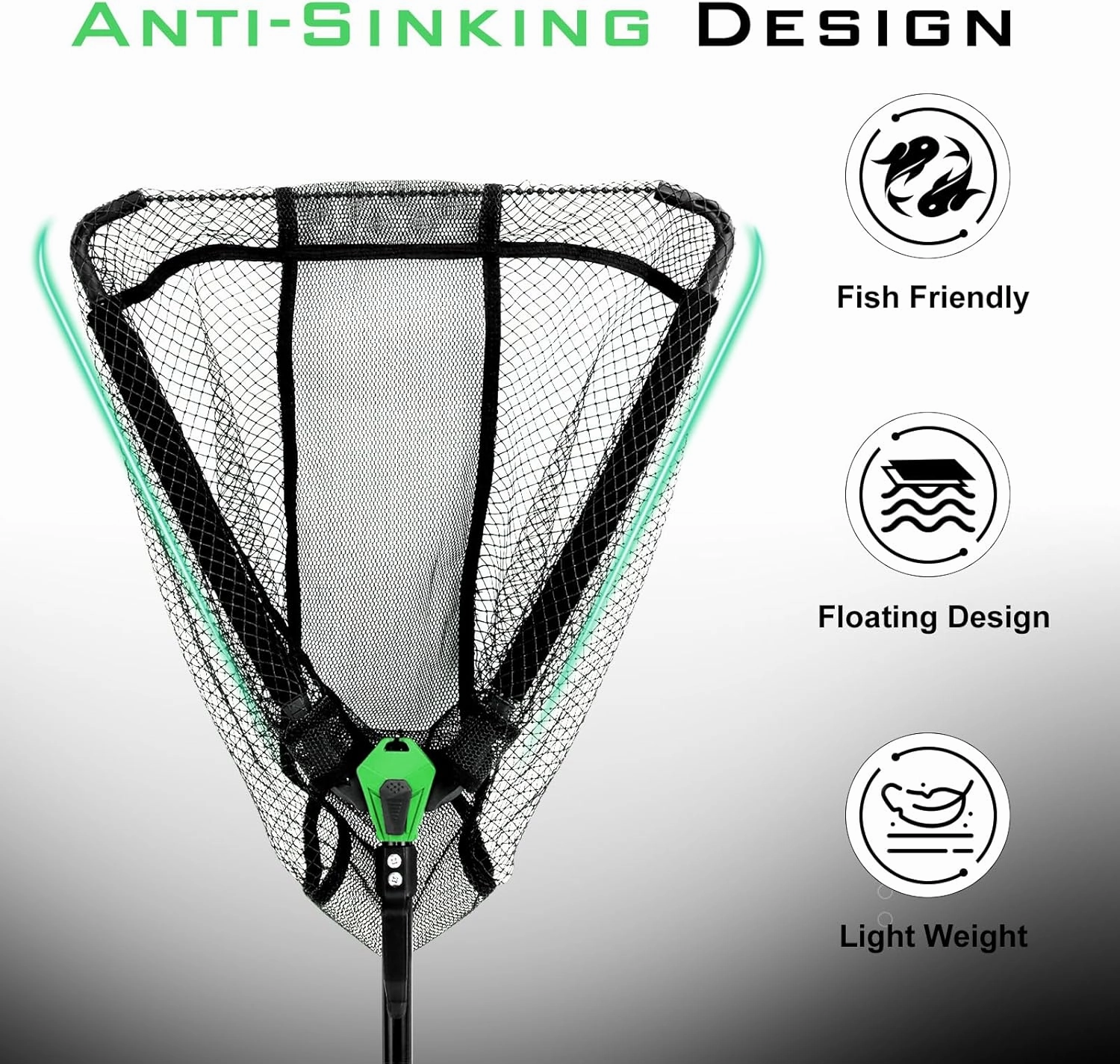 YVLEEN Floating Fishing Net Fish Landing Net - Upgraded Design Foldable & Lightweight Freshwater Fishing Landing Net, Ultra-Thin Rubber Fish Net Easy Catch and Release, Fishing Gifts for Men