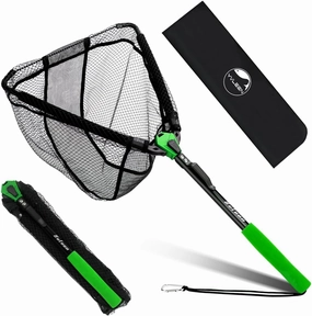 YVLEEN Floating Fishing Net Fish Landing Net - Upgraded Design Foldable & Lightweight Freshwater Fishing Landing Net, Ultra-Thin Rubber Fish Net Easy Catch and Release, Fishing Gifts for Men