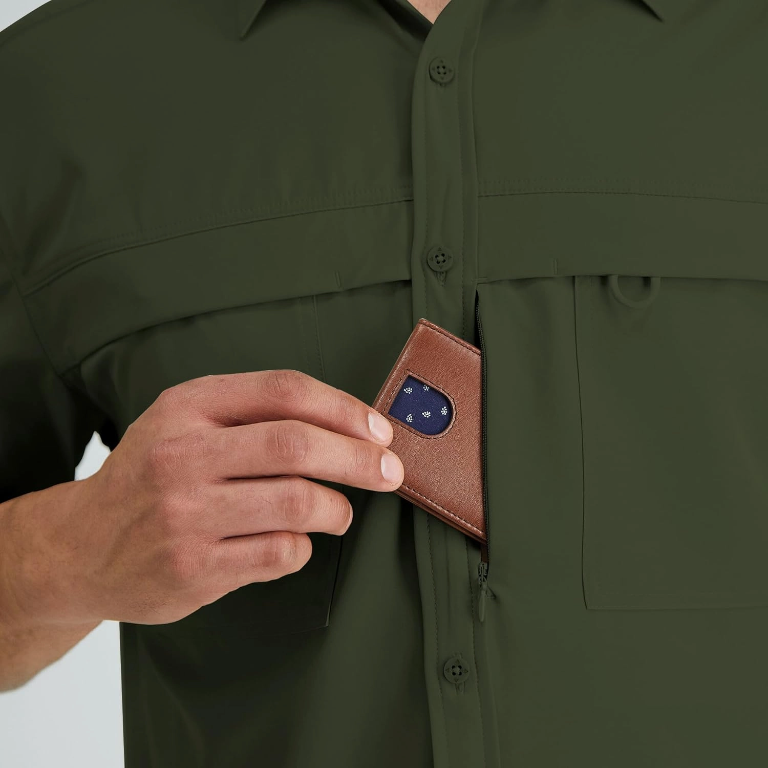 ZAFUL Men's Fishing Shirts Sun Protection Short Sleeve Travel Work Hiking Shirt Button Down Shirts with Zipper Pockets