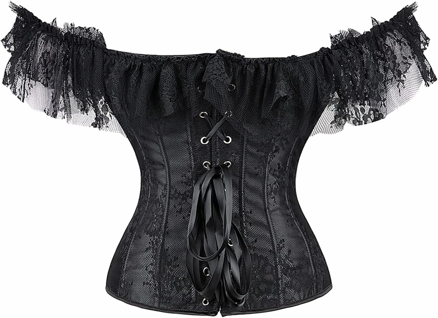 Zhitunemi Bustier Corsets for Women Princess Corset with Strap Lace Up Ruched Sleeves Renaissance Corset Plus Size