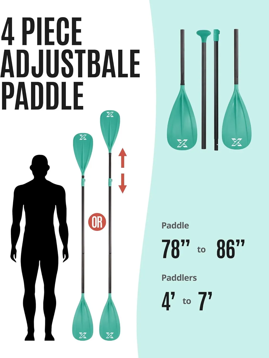 ZLX Paddle Board Paddle, 3 or 4 Piece Adjustable SUP Paddle, Detachable Floating Kayak Paddles, Lightweight Oar with Premium Durable Fiber Blade, for Paddleboard, Surfing, Water Sports Enjoyment